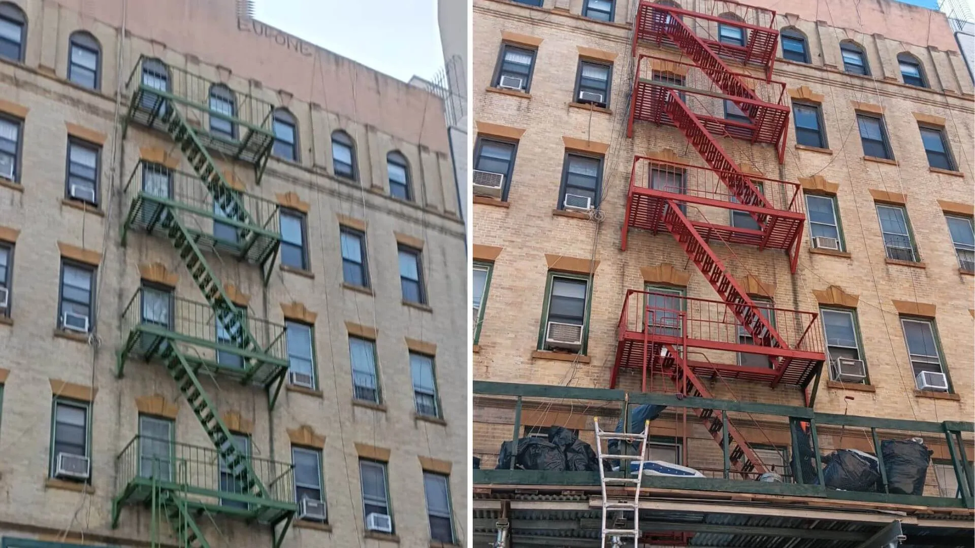 Fully restored and repaired fire escape on a New York City apartment building